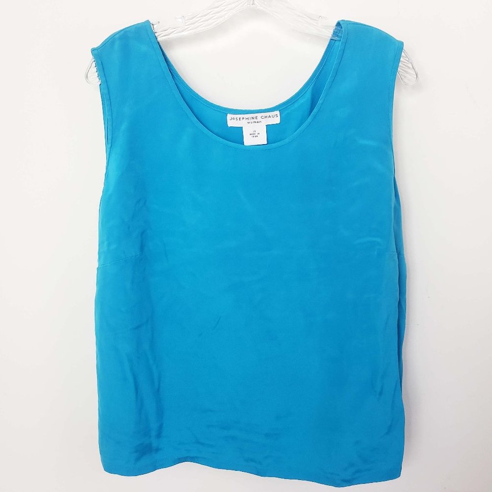 Josephine Chaus Silk Turquoise Scoop Neck Size 16 Shell Shirt Blouse Tank Top